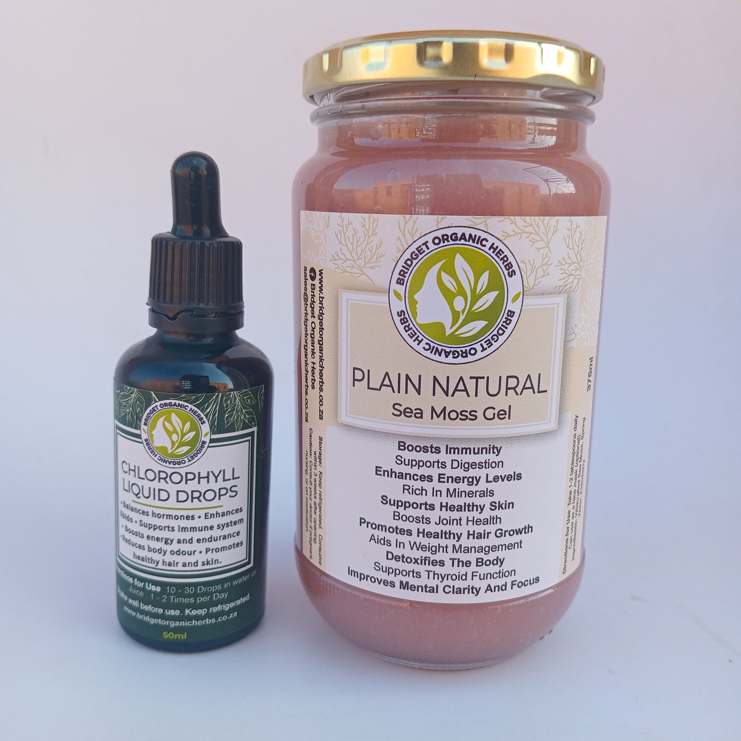 Plain Sea Moss Gel 375 ml + Liquid Chlorophyll Drops 50 ml