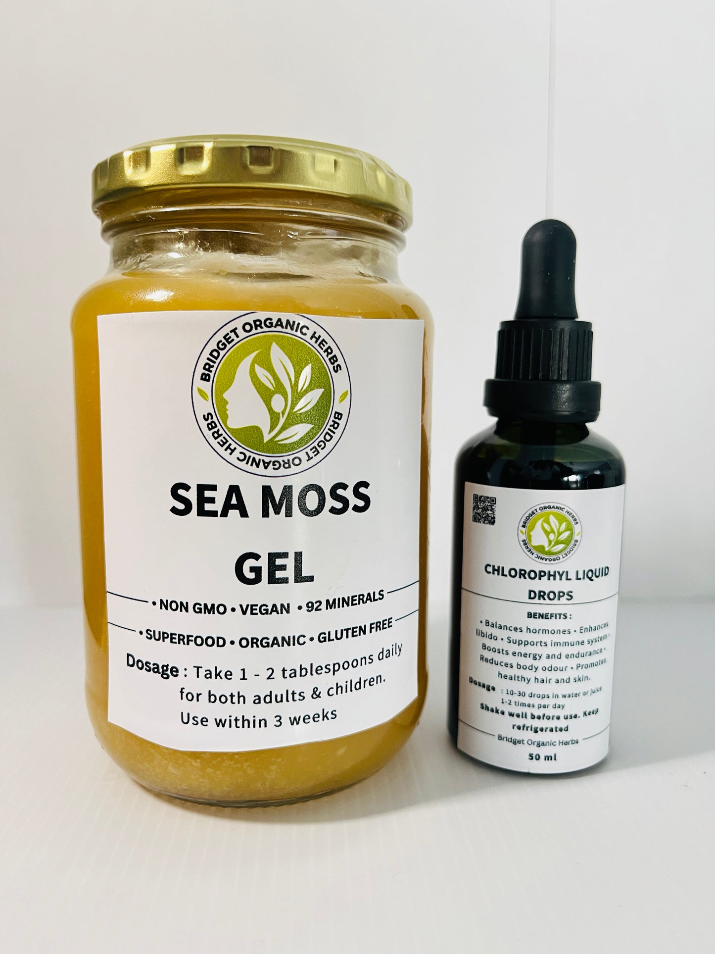 Plain Sea Moss Gel 375 ml  + Liquid Chlorophyll Drops 50 ml